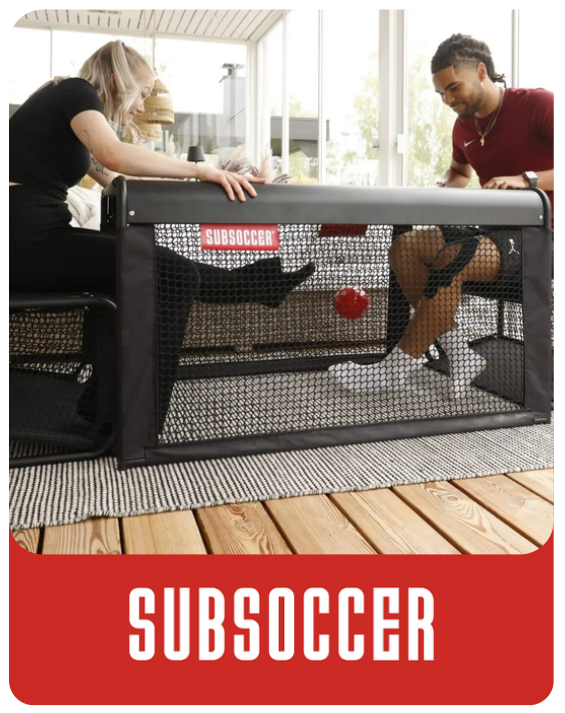 A woman and a man playing Subsoccer